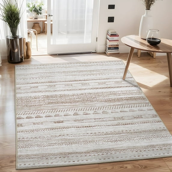 VUNATE 3'x5' Area Rugs for Living Room Washable Rugs Boho Moroccan Area Rug Soft Neutral Geometric Bohemian Carpet Distressed Indoor Rug for Bedroom Dining Room Office Foldable Nonslip Rug Coffee