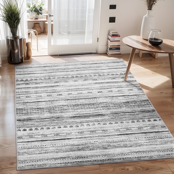 VUNATE 3'x5' Area Rugs for Living Room Washable Rugs Boho Moroccan Area Rug Soft Neutral Geometric Bohemian Carpet Distressed Indoor Rug for Bedroom Dining Room Office Foldable Nonslip Rug Black