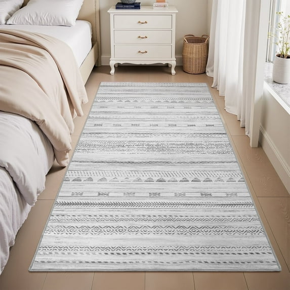VUNATE 3'x7' Runner Rugs for Hallway Machine Washable Runner Boho Moroccan Area Rug Runner Soft Neutral Geometric Bohemian Carpet Distressed Rugs for Bedroom Bedside Laundry Kitchen Nonslip Rug Gray