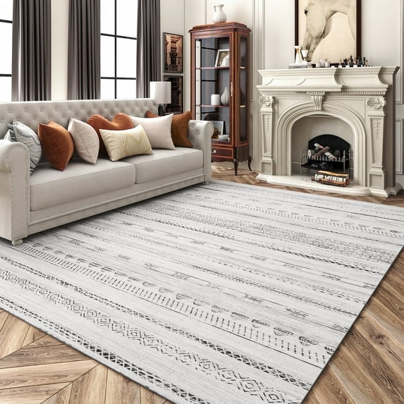 VUNATE 4'x6' Area Rugs for Living Room Washable Rugs Boho Moroccan Area Rug Soft Neutral Geometric Bohemian Carpet Distressed Indoor Rug for Bedroom Dining Room Office Foldable Nonslip Rug Black