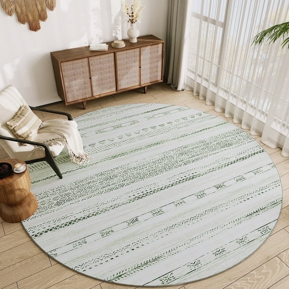 VUNATE 5'x5' Round Rugs for Living Room Washable Rugs Boho Moroccan Area Rug Soft Neutral Geometric Bohemian Carpet Distressed Indoor Rug for Bedroom Dining Room Office Nonslip Rug Sage Green