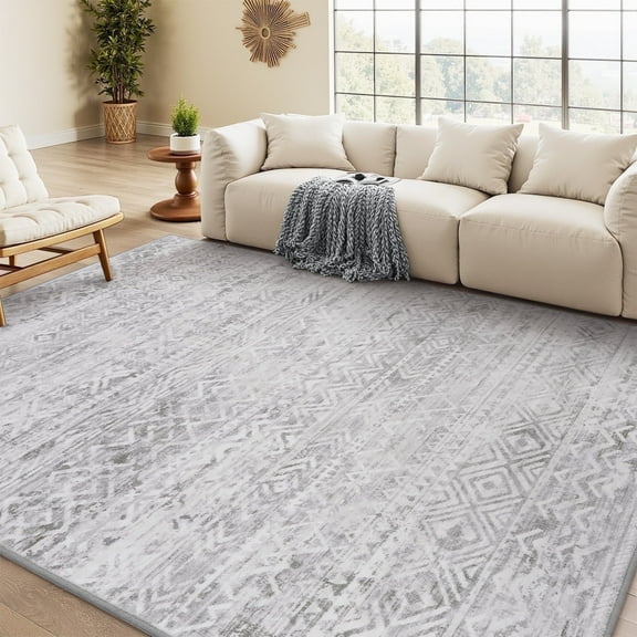 VUNATE 5'x7'Area Rug for Living Room Soft Washable Boho Rug Moroccan Bohemian Non-Slip Rugs Geometric Neutral Foldable Indoor Floor Carpet For Bedroom Dining Room Home Office Low Pile Decor Gray