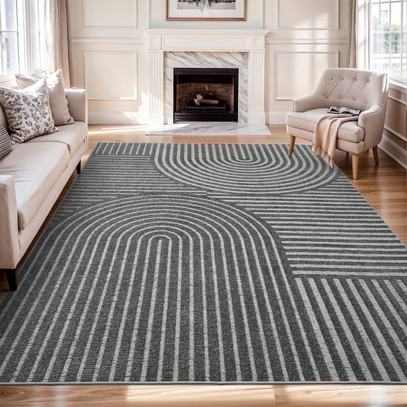 VUNATE 5'x7'Area Rugs for Living Room Jacquard Textured Modern Rugs Soft Geometric Rug for Bedroom Mid Century Washable Rug Non-Slip Bohemian Carpet Perfect for Dining Room Office Dark Gray