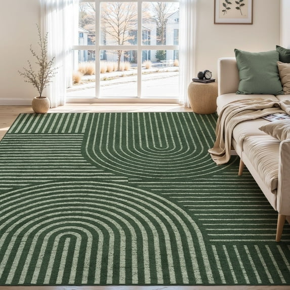 VUNATE 5'x7' Area Rugs for Living Room Jacquard Textured Modern Rugs Soft Geometric Rug for Bedroom Mid Century Washable Rug Non-Slip Bohemian Carpet Perfect for Dining Room Office Green
