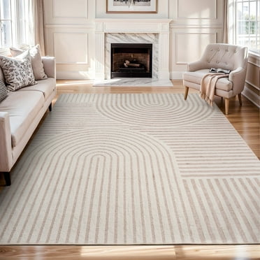 VUNATE 5'x7' Area Rugs for Living Room Jacquard Textured Modern Rugs Soft Geometric Rug for Bedroom Mid Century Washable Rug Non-Slip Bohemian Carpet Perfect for Dining Room Office Beige