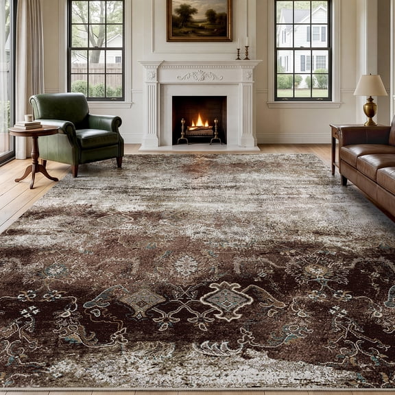 VUNATE 5'x7' Area Rugs for Living Room Machine Washable Rugs Abstract Vintage Distressed Indoor Rug Carpet Soft Lightweight Large Area Rug for Bedroom Dining Room Kitchen Foldable Nonslip Rug Brown