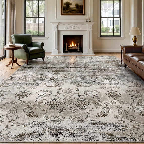 VUNATE 5'x7' Area Rugs for Living Room Machine Washable Rugs Abstract Vintage Distressed Indoor Rug Carpet Soft Lightweight Large Area Rug for Bedroom Dining Room Kitchen Foldable Nonslip Rug Taupe