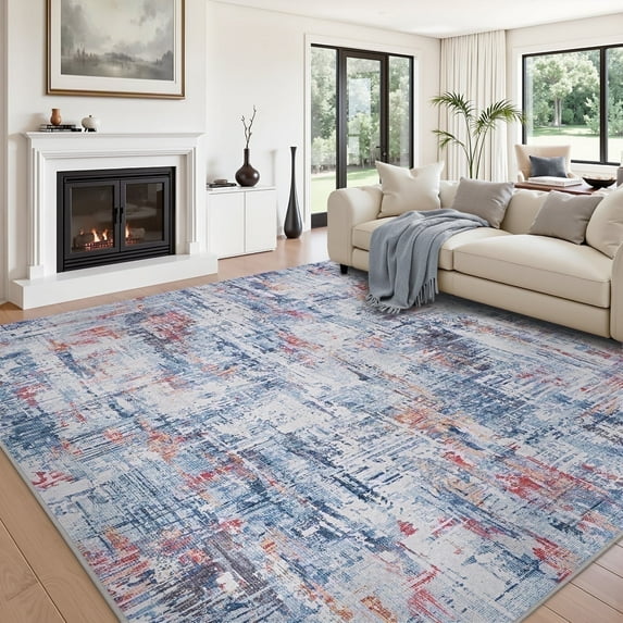 VUNATE 5'x7' Area Rugs for Living Room Soft Abstract Washable Rug Modern Non-Slip Aesthetic Rugs Neutral Low Pile Carpet Ideal for High Traffic Areas in Bedroom Dining Room Playroom Blue