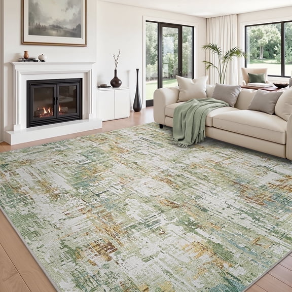 VUNATE 5'x7' Area Rugs for Living Room Soft Abstract Washable Rug Modern Non-Slip Aesthetic Rugs Neutral Low Pile Carpet Ideal for High Traffic Areas in Bedroom Dining Room Playroom Green