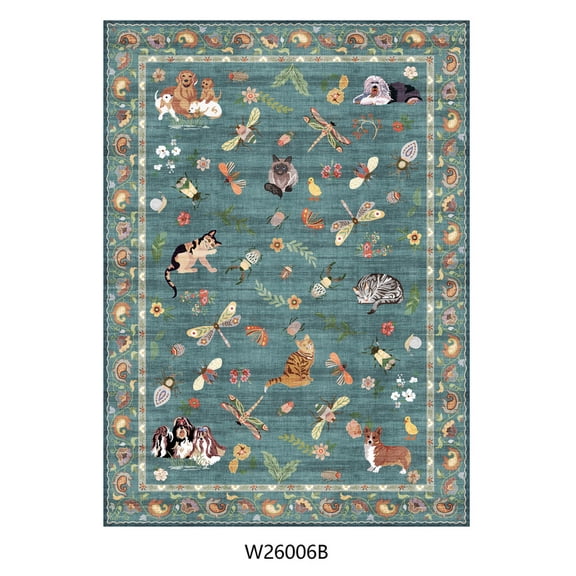 VUNATE 5'x7' Area Rugs for Living Room, Machine Washable Floral Animal Rug, Vintage Non Slip Carpet, Durable Polyester Rug for Bedroom Nursery Dining Room, Green