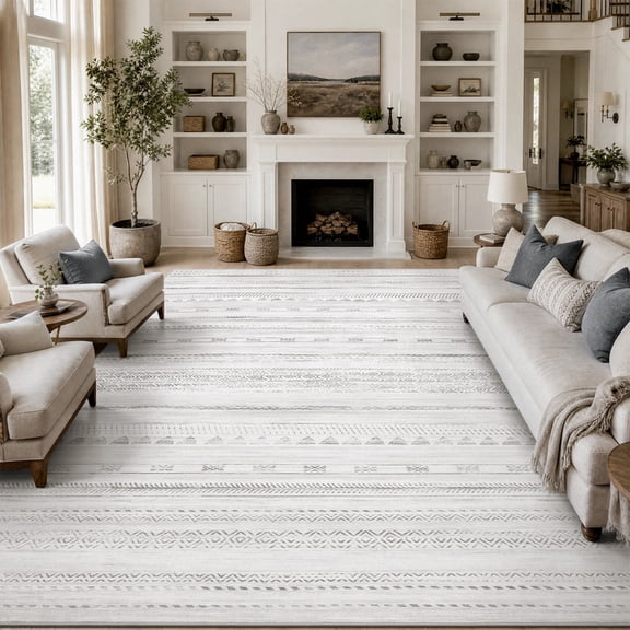 VUNATE 5'x7' Area Rugs for Living Room Washable Rugs Boho Moroccan Area Rug Soft Neutral Geometric Bohemian Carpet Distressed Indoor Rug for Bedroom Dining Room Office Foldable Nonslip Rug Gray