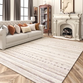VUNATE 5' x 7' Area Rugs for Living Room, Washable Moroccan Boho Geometric Rug, Soft Neutral Distressed Indoor Carpet for Bedroom, Dining Room & Office, Foldable Non-Slip, Brown