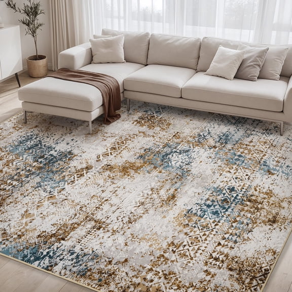 VUNATE 5' x 7' Area Rug for Living Room Vintage Abstract Geometric Rug Machine Washable Non Slip Distressed Brown Area Rug Floor Carpet for Bedroom Dining Room Home Decor