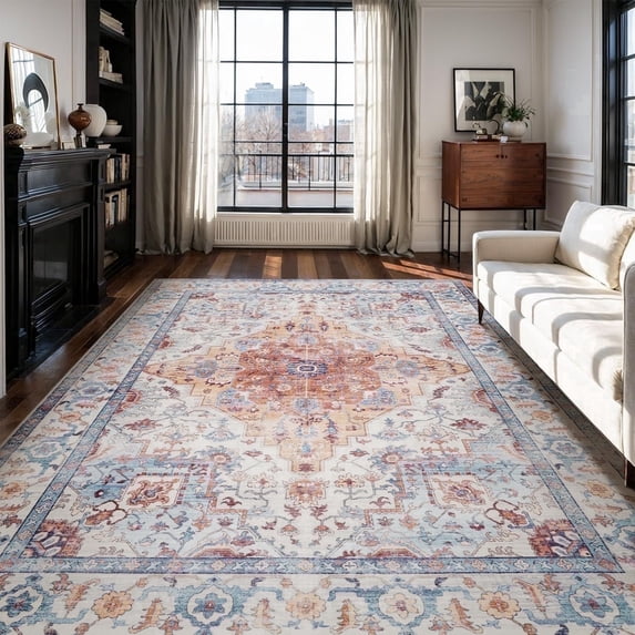 VUNATE 5'x7' Area Rugs for Living Room Washable Rugs Floral Vintage Area Rug Boho Indoor Carpet Soft Rugs for Bedroom Office Dining Room Kitchen Accent Rug Contemporary Home Decor Multicolor