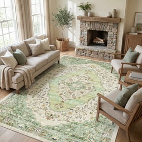 VUNATE 5'x7' Area Rugs for Living Room Washable Rugs Floral Vintage Area Rug Botanical Indoor Carpet Soft Rugs for Bedroom Office Dining Room Kitchen Accent Rug Contemporary Home Decor Green