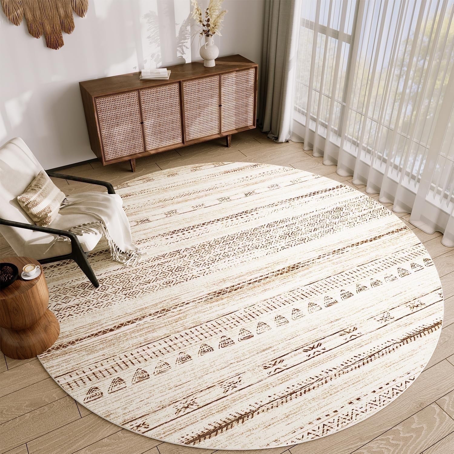 VUNATE 6'x6' Round Rugs for Living Room Washable Rugs Boho Moroccan