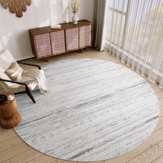 VUNATE 6'x6' Round Rugs for Living Room Washable Rugs Boho Moroccan Area Rug Soft Neutral Geometric Bohemian Carpet Distressed Indoor Rug for Bedroom Dining Room Office Foldable Nonslip Rug Gray