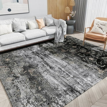 VUNATE 6'x9' Area Rugs for Living Room Machine Washable Rugs Abstract Vintage Distressed Indoor Rug Carpet Soft Lightweight Large Area Rug for Bedroom Dining Room Kitchen Nonslip Rug Black and Gray