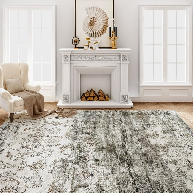 VUNATE 6'x9' Area Rugs for Living Room Machine Washable Rugs Abstract Vintage Distressed Indoor Rug Carpet Soft Lightweight Large Area Rug for Bedroom Dining Room Kitchen Foldable Nonslip Rug Taupe
