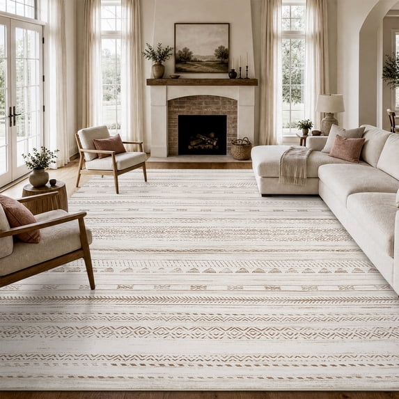 VUNATE 6'x9' Area Rugs for Living Room Washable Rugs Boho Moroccan Area Rug Soft Neutral Geometric Bohemian Carpet Distressed Indoor Rug for Bedroom Dining Room Office Foldable Nonslip Rug Brown