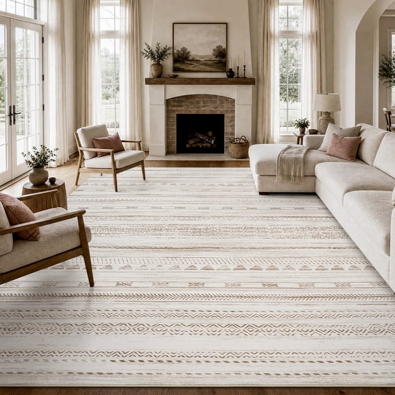 VUNATE 6'x9' Area Rugs for Living Room Washable Rugs Boho Moroccan Area Rug Soft Neutral Geometric Bohemian Carpet Distressed Indoor Rug for Bedroom Dining Room Office Foldable Nonslip Rug Brown