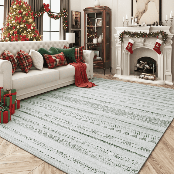 VUNATE 6'x9' Area Rugs for Living Room Washable Rugs Boho Moroccan Area Rug Soft Neutral Geometric Bohemian Carpet Distressed Indoor Rug for Bedroom Dining Room Office Foldable Nonslip Rug Sage Green