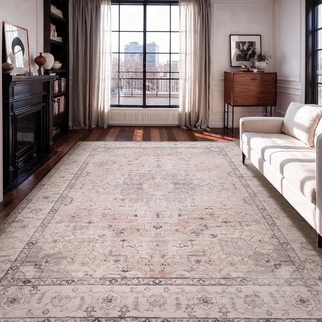 VUNATE 6'x9' Area Rugs for Living Room Washable Rugs Floral Vintage Area Rug Boho Indoor Carpet Soft Rugs for Bedroom Office Dining Room Kitchen Accent Rug Contemporary Home Decor Pink
