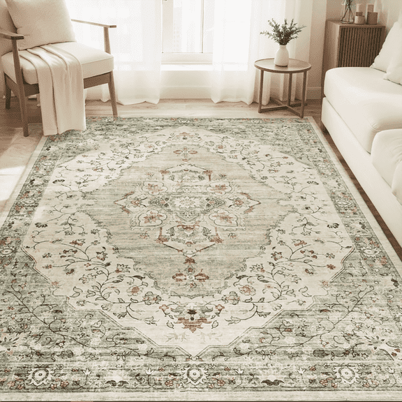 VUNATE 6'x9' Area Rugs for Living Room Washable Rugs Floral Vintage Area Rug Botanical Indoor Carpet Soft Rugs for Bedroom Office Dining Room Kitchen Accent Rug Contemporary Home Decor Green