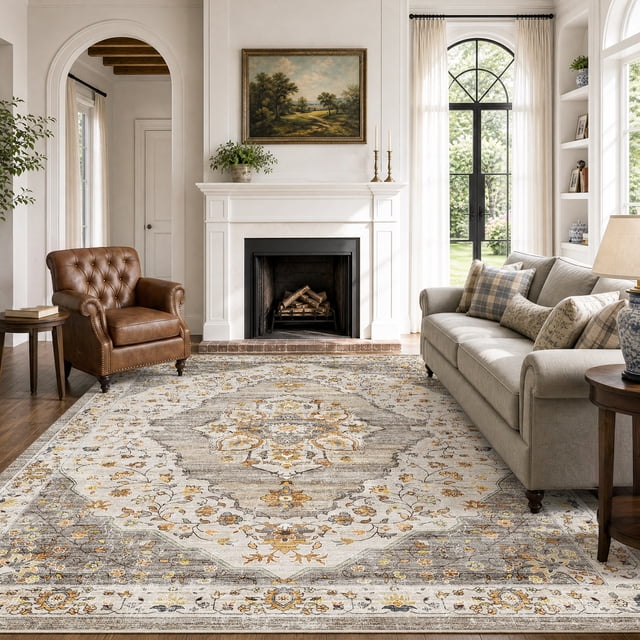 VUNATE 6'x9' Area Rugs for Living Room Washable Rugs Floral Vintage Area Rug Botanical Indoor Carpet Soft Rugs for Bedroom Office Dining Room Kitchen Accent Rug Contemporary Home Decor