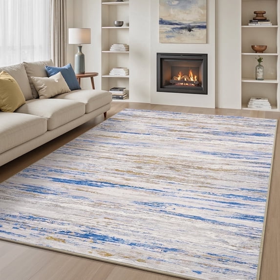 VUNATE 8'x10' Area Rugs for Living Room Abstract Washable Modern Carpet Non Slip Soft Indoor Throw Rug for Bedroom Dining Room Blue
