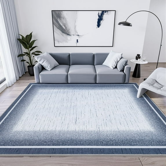 VUNATE 8'x10' Area Rug for Living Room Boho Soft Washable Rug Non-Slip Modern Bordered Rugs Geometric Neutral Rugs for Bedroom Low Profile Foldable Indoor Rug Ideal for Dining Room Office Blue