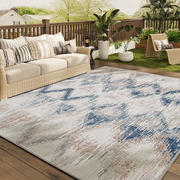 VUNATE Outdoor Rugs 8'x10' Modern Diagonal Patio Carpet Washable Area Rug for Living Room Indoor Outdoor Balcony Blue