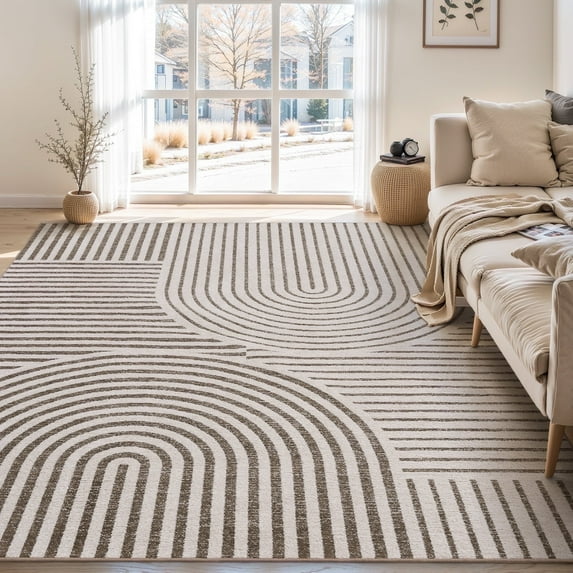 VUNATE 8'x10' Area Rugs for Living Room Jacquard Textured Modern Rugs Soft Geometric Rug for Bedroom Mid Century Washable Rug Non-Slip Bohemian Carpet Perfect for Dining Room Office Khaki