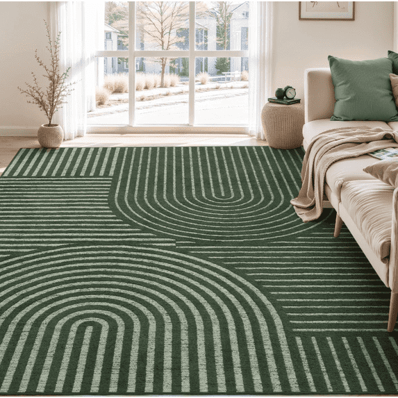 VUNATE 8'x10' Area Rugs for Living Room Jacquard Textured Modern Rugs Soft Geometric Rug for Bedroom Mid Century Washable Rug Non-Slip Bohemian Carpet Perfect for Dining Room Office Green