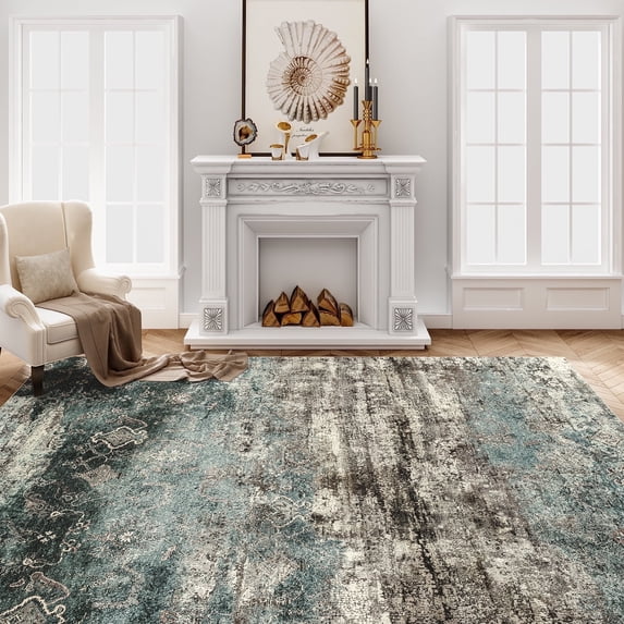 VUNATE 8'x10' Area Rugs for Living Room Machine Washable Rugs Abstract Vintage Distressed Indoor Rug Carpet Soft Lightweight Large Area Rug for Bedroom Dining Room Kitchen Foldable Nonslip Rug Teal