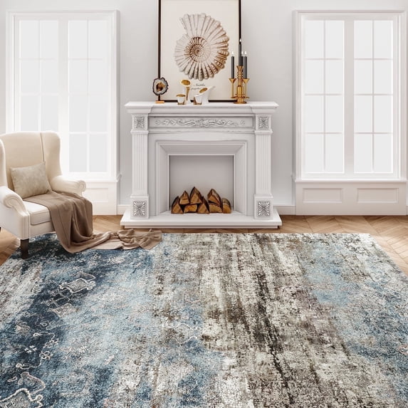 VUNATE 8'x10' Area Rugs for Living Room Machine Washable Rugs Abstract Vintage Distressed Indoor Rug Carpet Soft Lightweight Large Area Rug for Bedroom Dining Room Kitchen Foldable Nonslip Rug Blue
