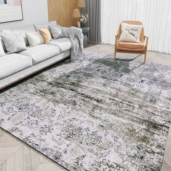 VUNATE 8'x10' Area Rugs for Living Room Machine Washable Rugs Abstract Vintage Distressed Indoor Rug Carpet Soft Lightweight Large Area Rug for Bedroom Dining Room Kitchen Nonslip Rug Light Gray