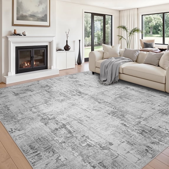 VUNATE 8'x10' Area Rugs for Living Room Soft Abstract Washable Rug Modern Non-Slip Aesthetic Rugs Neutral Low Pile Carpet Ideal for High Traffic Areas in Bedroom Dining Room Playroom Gray