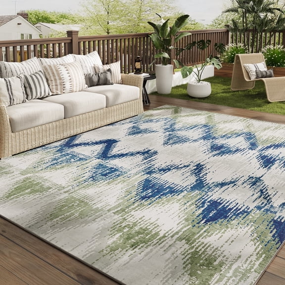 VUNATE Outdoor Rugs 8'x10' Modern Diagonal Patio Carpet Washable Area Rug for Living Room Indoor Outdoor Balcony Green