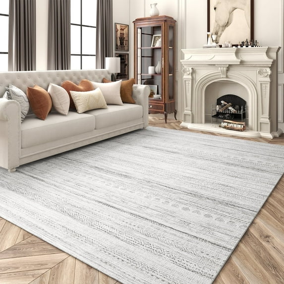 VUNATE 8'x10' Rugs for Living Room Washable Rugs Boho Moroccan Large Area Rug Soft Neutral Geometric Bohemian Carpet Distressed Indoor Rug for Bedroom Dining Room Office Foldable Nonslip Rug Gray