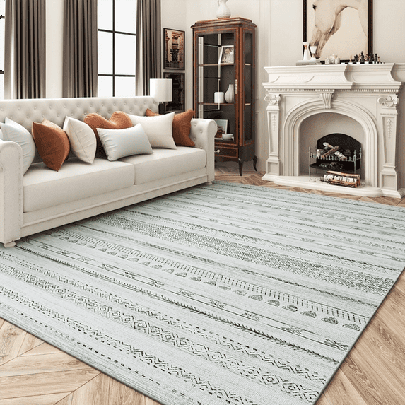 VUNATE 8'x10' Rugs for Living Room Washable Rugs Boho Moroccan Large Area Rug Soft Neutral Geometric Bohemian Carpet Distressed Indoor Rug for Bedroom Dining Room Office Nonslip Rug Sage Green