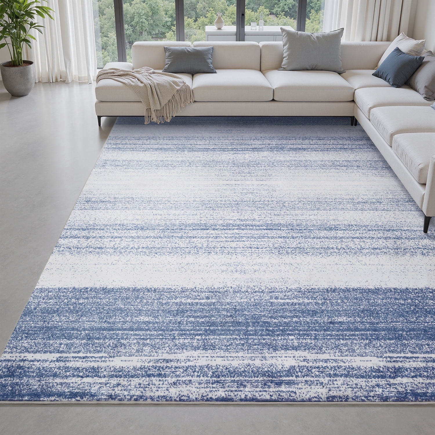 VUNATE 8'x10' Area Rugs for Living Room Washable Rugs Modern Abstract Area Rug Soft Contemporary Neutral Carpet Indoor Rug for Bedroom Dining Room Office Foldable Nonslip Rug Navy