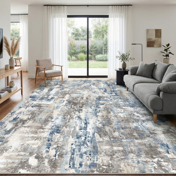 VUNATE 8' x 10' Area Rug for Living Room Abstract Blue Area Rug Neutral Machine Washable Non Slip Rug Modern Distressed Vintage Floor Carpet for Bedroom Dining Room Home Decor