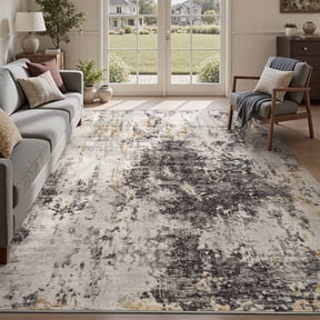 VUNATE 9'x12' Area Rugs for Living Room Washable Rugs Modern Abstract Distressed Indoor Rug Carpet Soft Fluffy Large Area Rugs for Bedroom Dining Room Office Foldable Nonslip Rug Black
