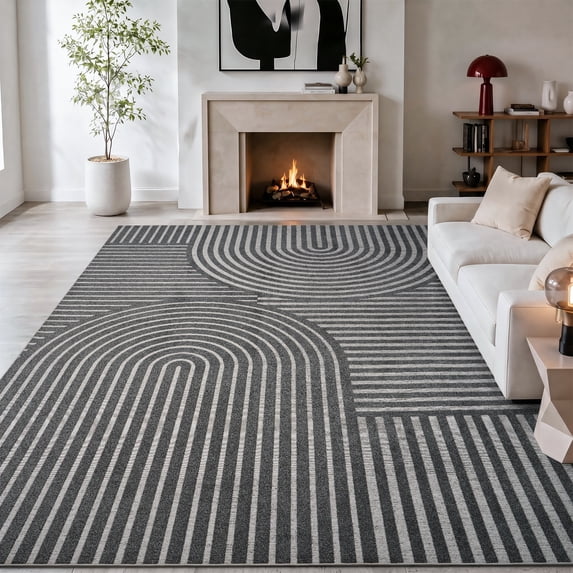 VUNATE 9'x12' Area Rugs for Living Room Jacquard Textured Modern Rugs Soft Geometric Rug for Bedroom Mid Century Washable Rug Non-Slip Bohemian Carpet Perfect for Dining Room Office