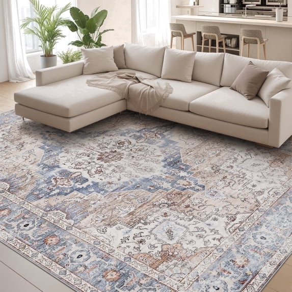 VUNATE 8'x10' Area Rugs for Living Room Washable Rugs Floral Vintage Area Rug Boho Indoor Carpet Soft Rugs for Bedroom Office Dining Room Kitchen Accent Rug Contemporary Home Decor Rustred