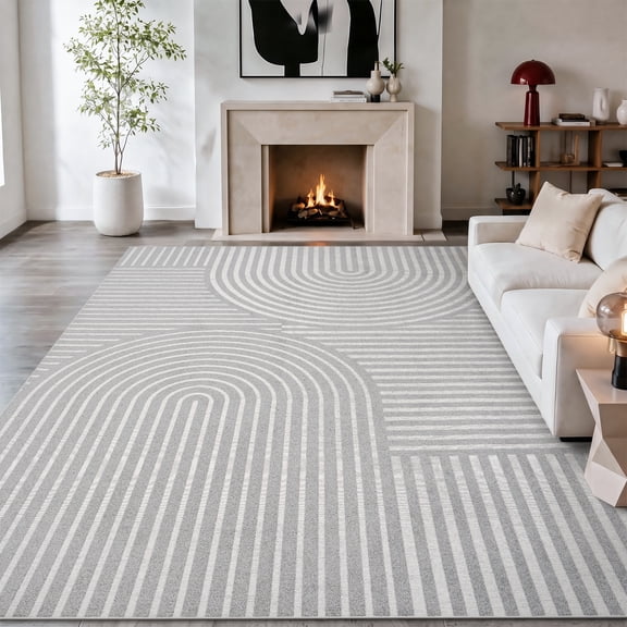 VUNATE 9'x12' Area Rugs for Living Room Jacquard Textured Modern Rugs Soft Geometric Rug for Bedroom Mid Century Washable Rug Non-Slip Bohemian Carpet Perfect for Dining Room Office Gray