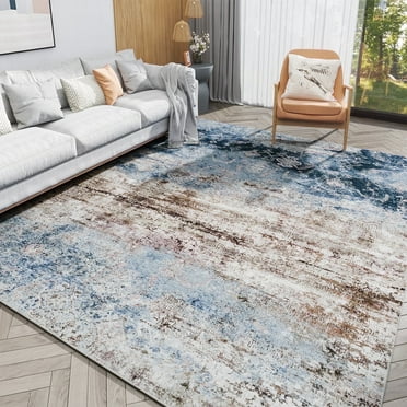 VUNATE 9'x12' Area Rugs for Living Room Machine Washable Rugs Abstract Vintage Distressed Indoor Rug Carpet Soft Lightweight Large Area Rug for Bedroom Dining Room Kitchen Foldable Nonslip Rug Blue