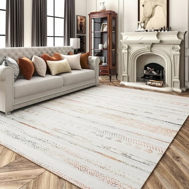 VUNATE 9'x12' Area Rugs for Living Room Washable Rugs Boho Moroccan Area Rug Soft Neutral Geometric Bohemian Carpet Distressed Indoor Rug for Bedroom Dining Room Office Foldable Nonslip Rug Colorful
