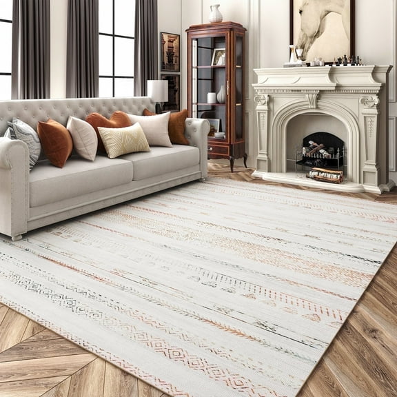 VUNATE 9'x12' Area Rugs for Living Room Washable Rugs Boho Moroccan Area Rug Soft Neutral Geometric Bohemian Carpet Distressed Indoor Rug for Bedroom Dining Room Office Foldable Nonslip Rug Colorful